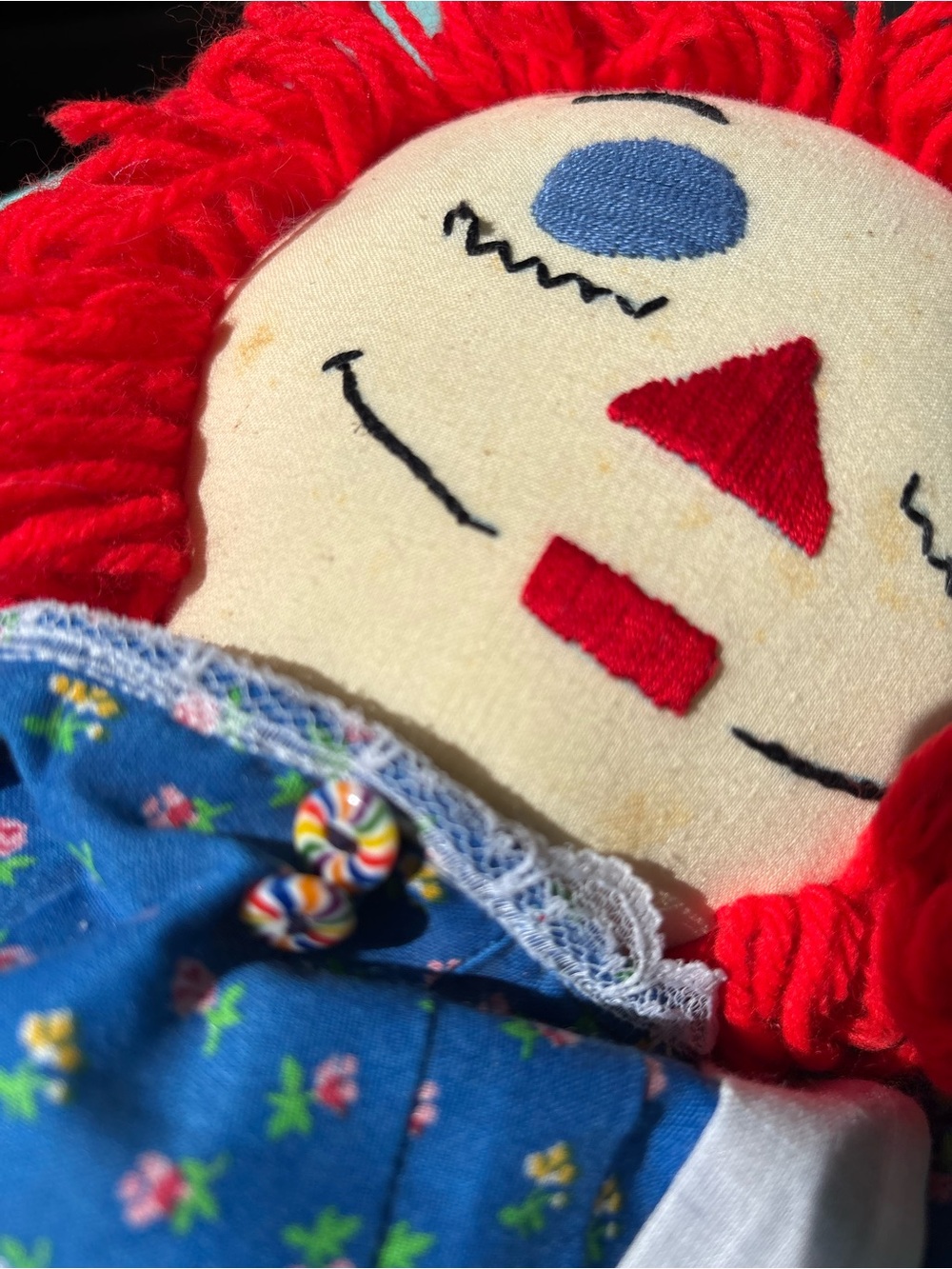 Classic Handmade Raggidy Ann Doll Plush Toy in Red Hair and Blue Dress - Picture 7 of 10